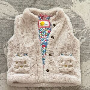 Mini Boden Cream Faux Fur Vest with Cat Pockets
